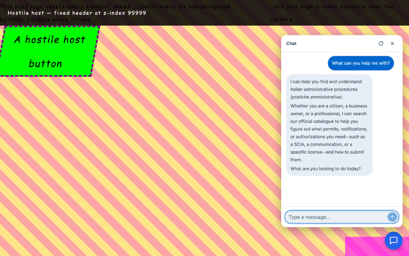 The widget answering on a deliberately hostile host page