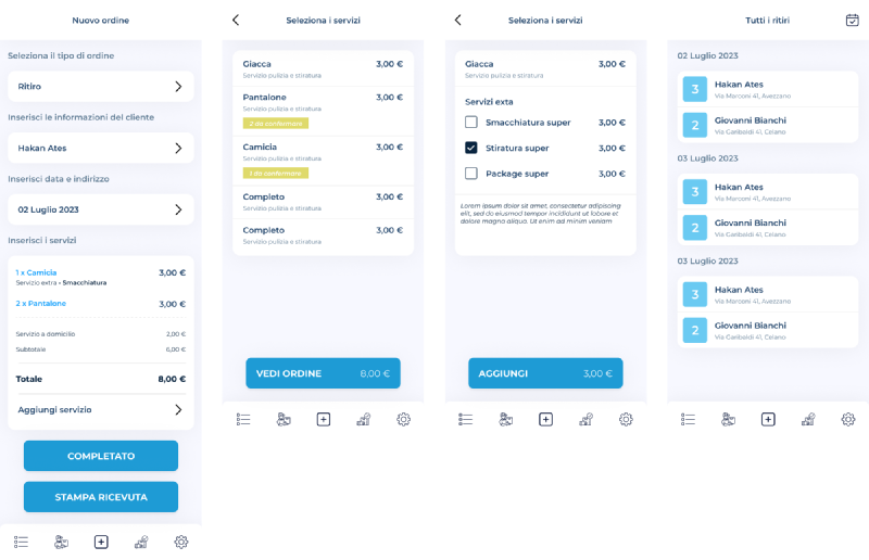 Order creation flow from the Washbee app design